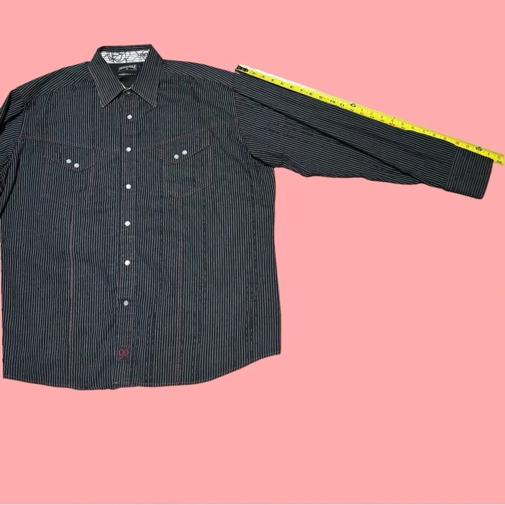 Men's Black Striped Button Up Collared Long Sleeve Cowboy Shirt - Picture 12 of 16